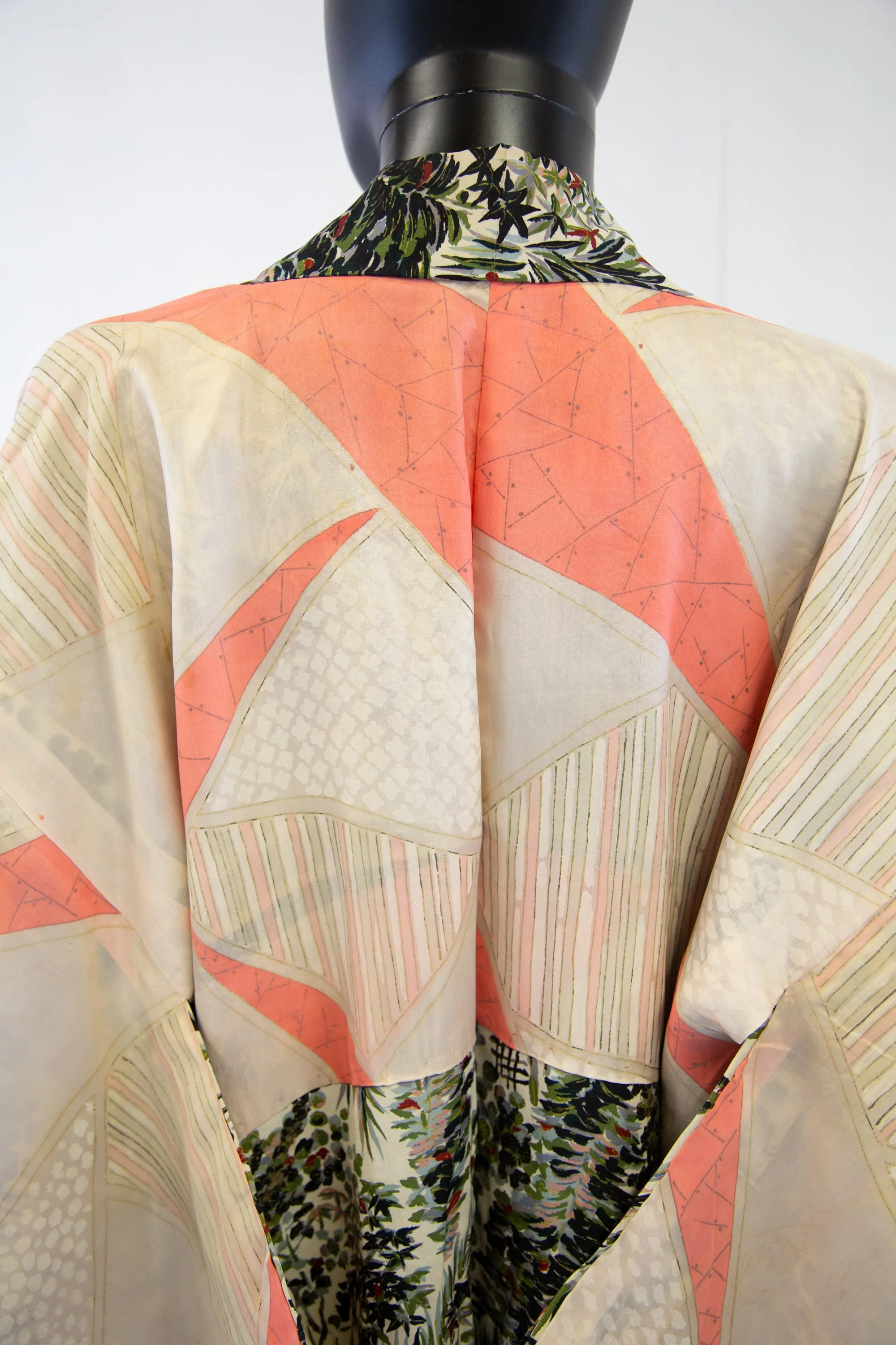 Vintage 1950s Botanical Silk Haori Kimono Jacket