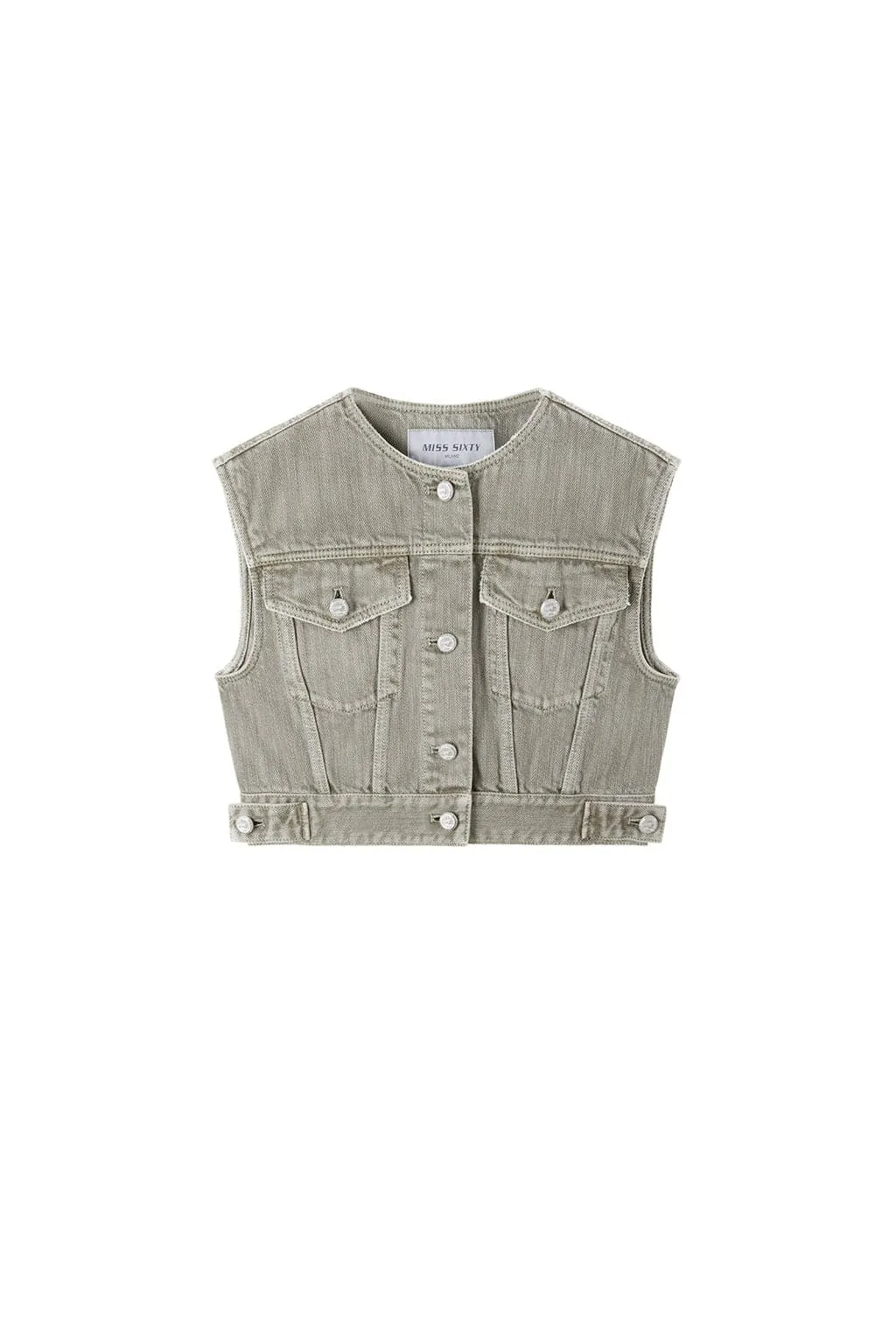 Vintage Denim Vest With Crew Neck