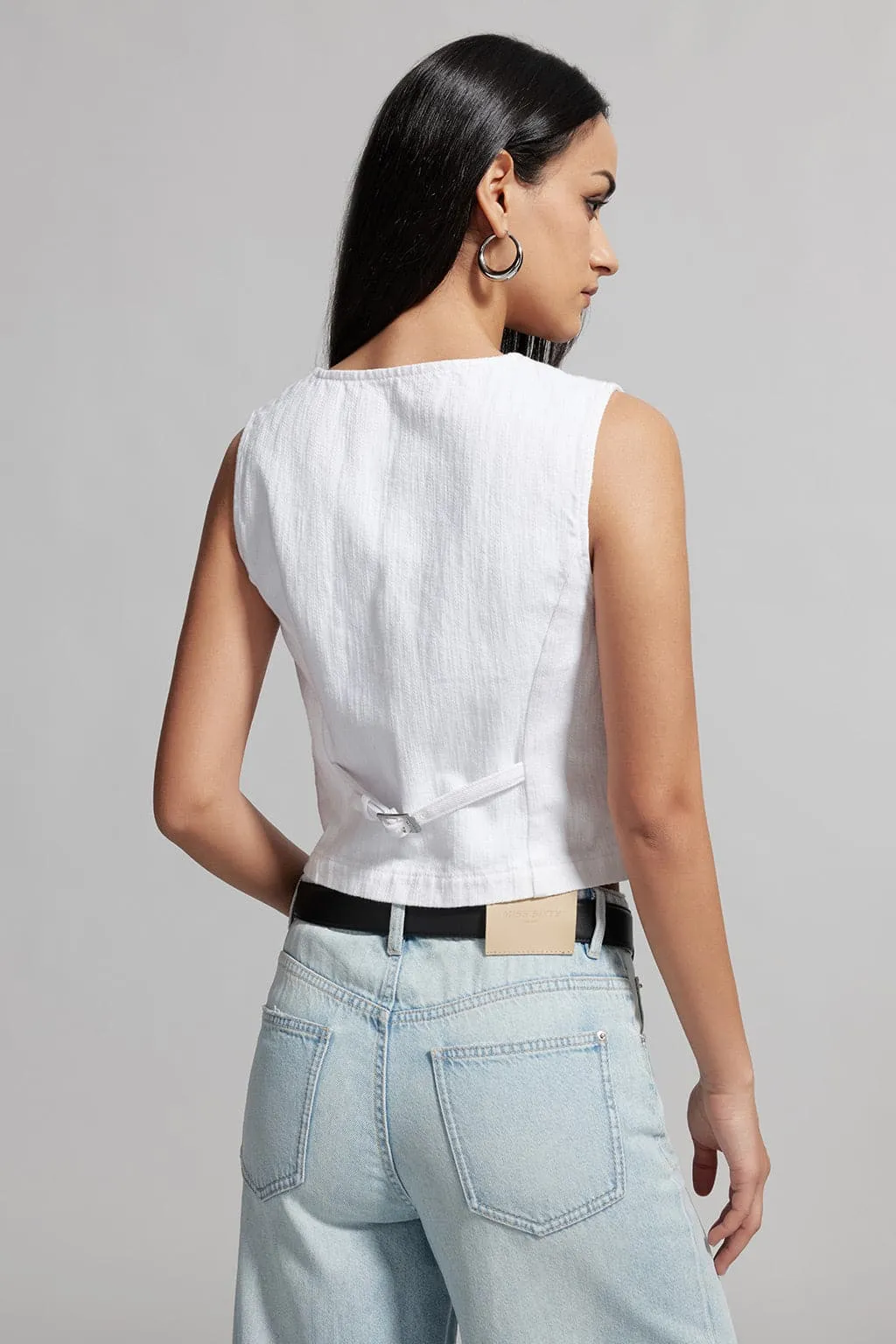 Vintage V-Neck White Denim Vest