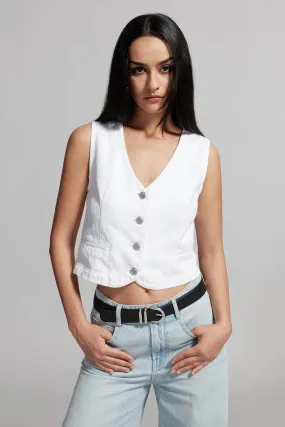 Vintage V-Neck White Denim Vest