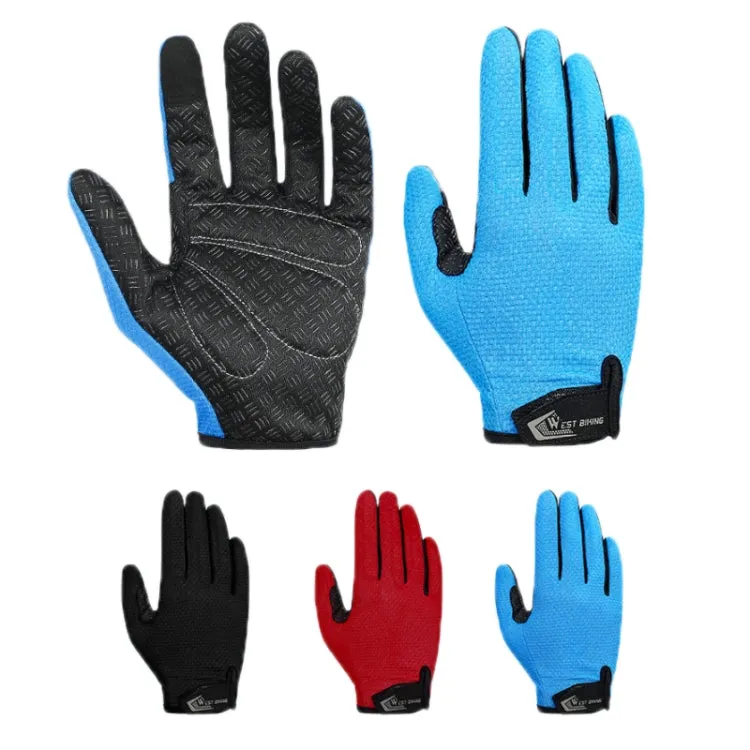 WEST BIKING YP0211223 Full-Finger Gloves For Cycling Shock Absorption Non-Slip Touch Screen Gloves, Size: XL(Blue)