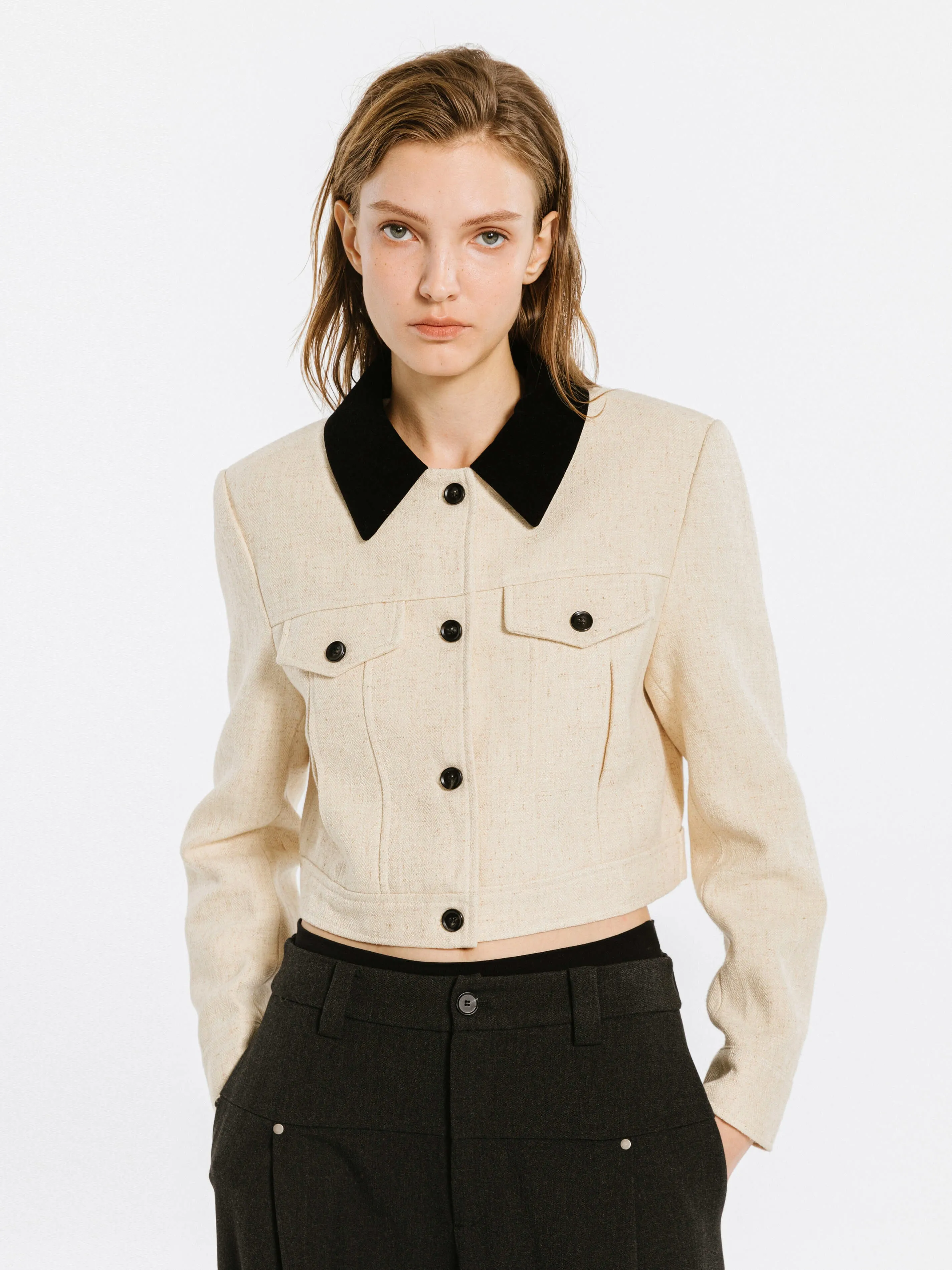 Wheat Boxy Cropped Jacket