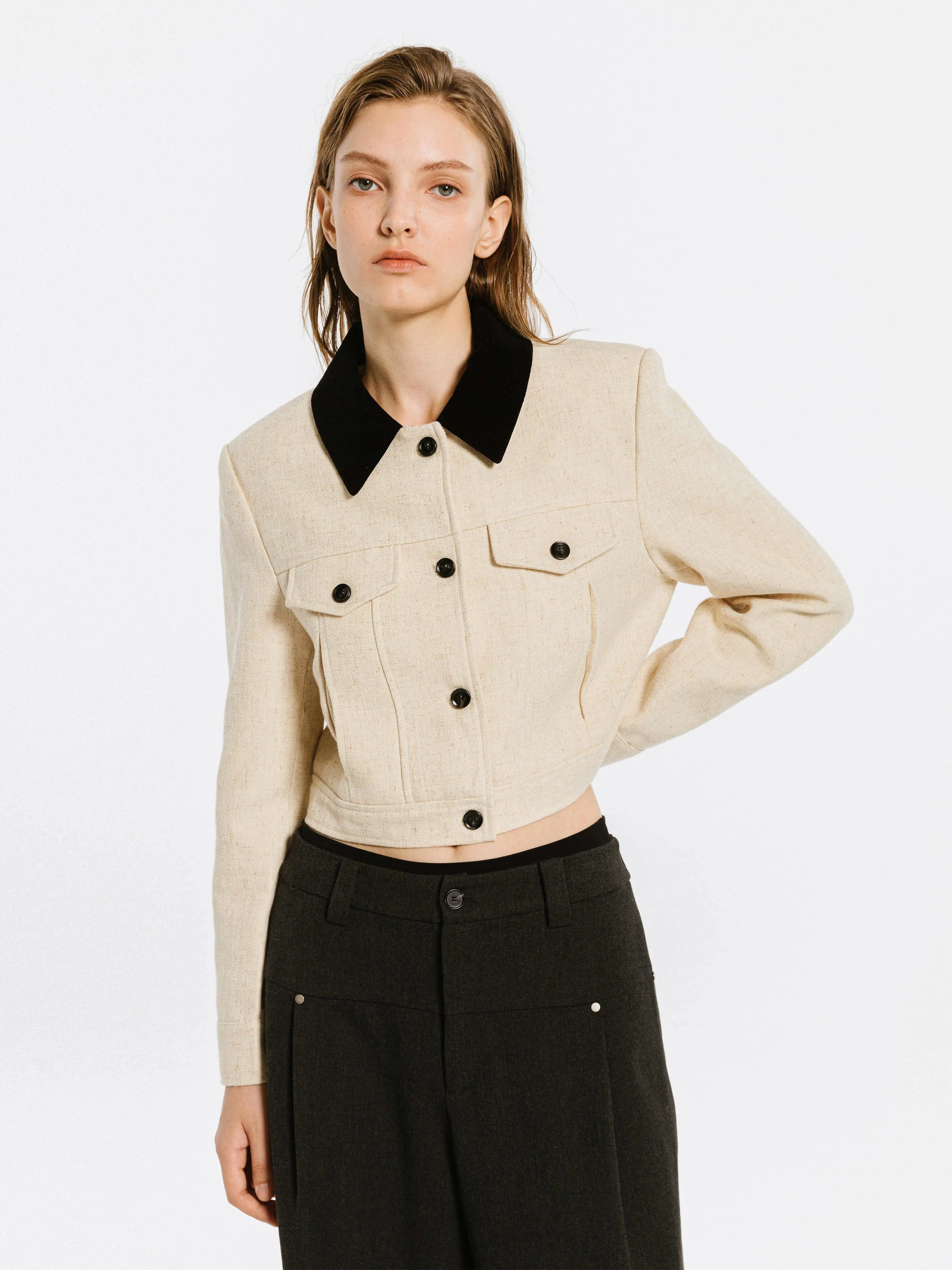 Wheat Boxy Cropped Jacket