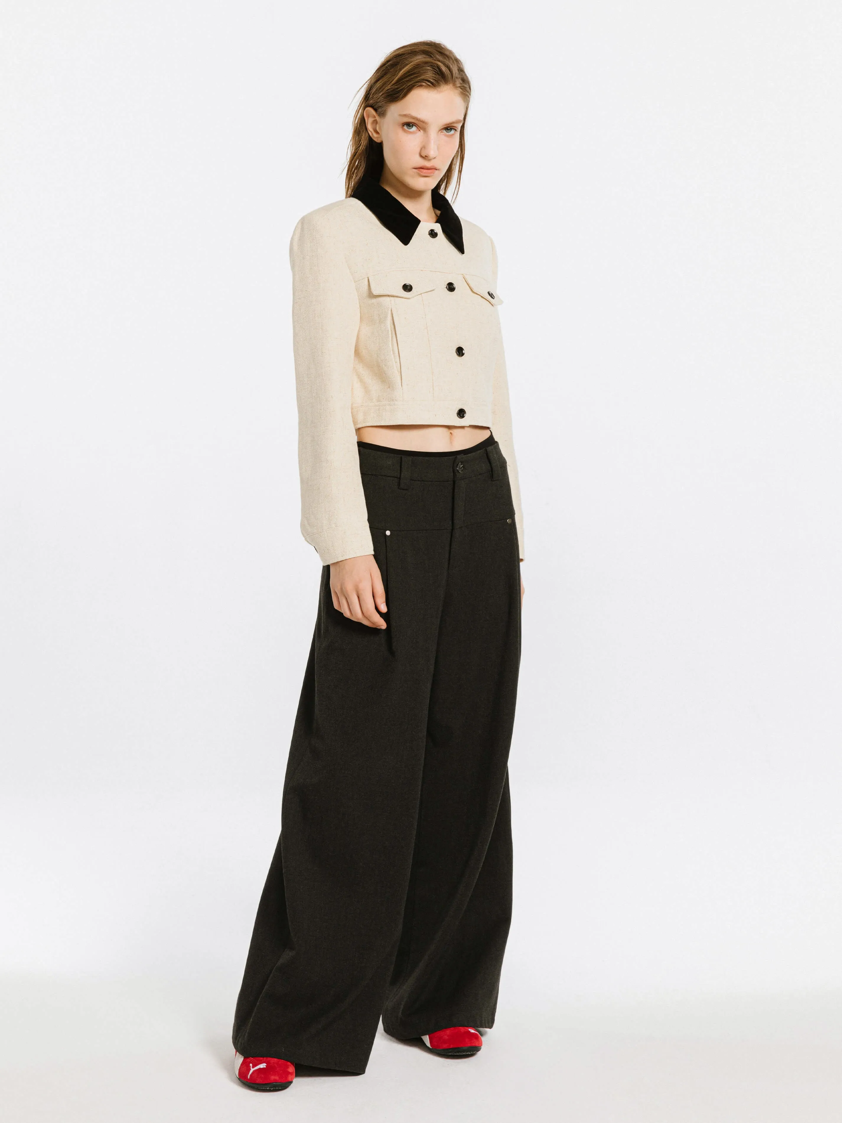 Wheat Boxy Cropped Jacket