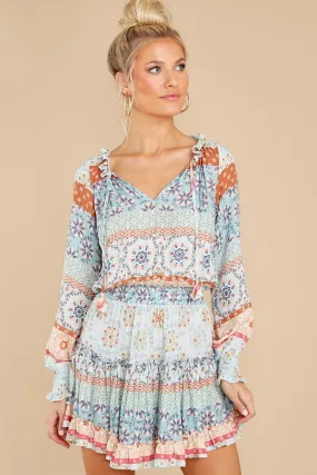 Whimsical Feeling Light Blue Multi Print Dress