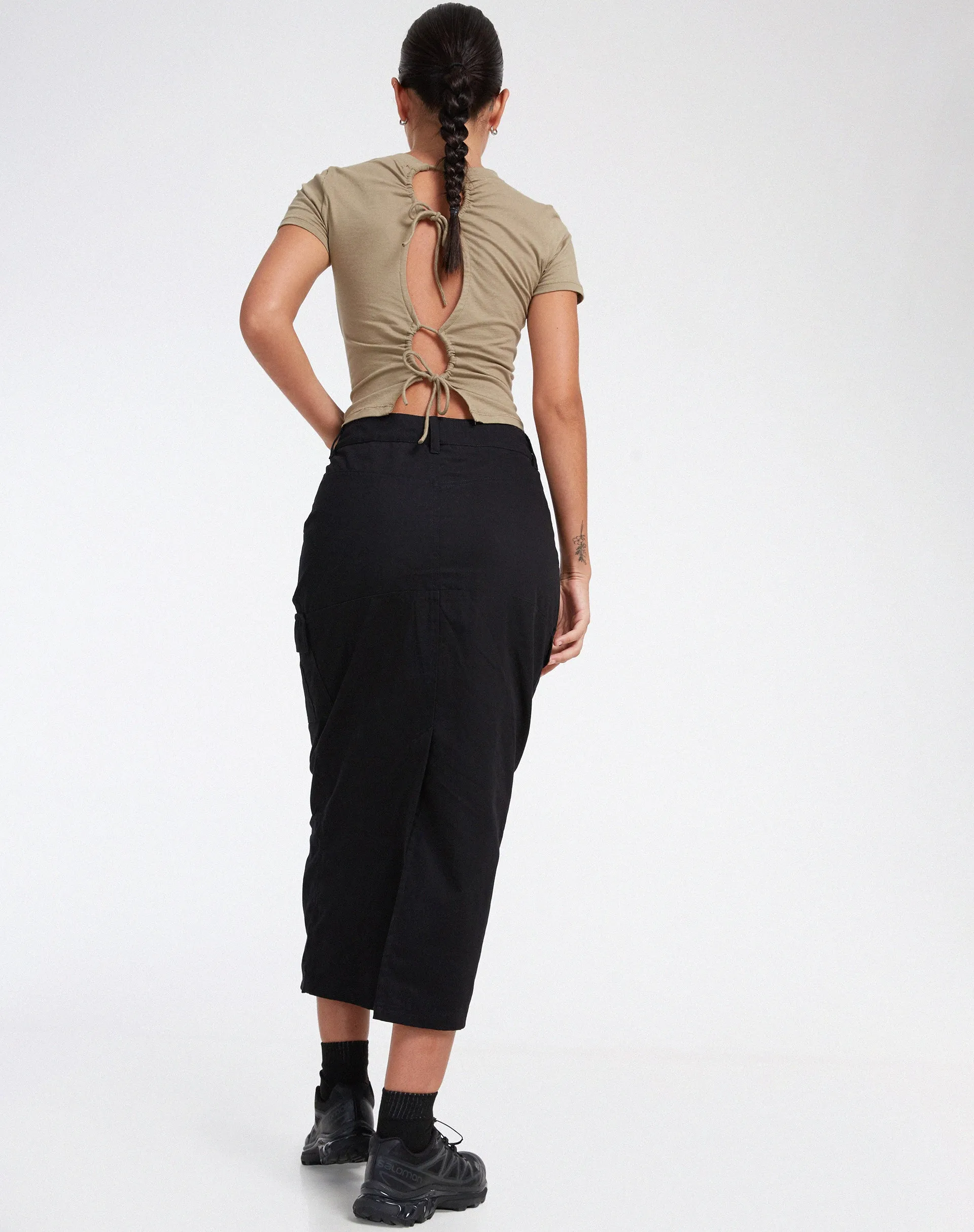 Widya Cargo Midi Skirt in Panama Black