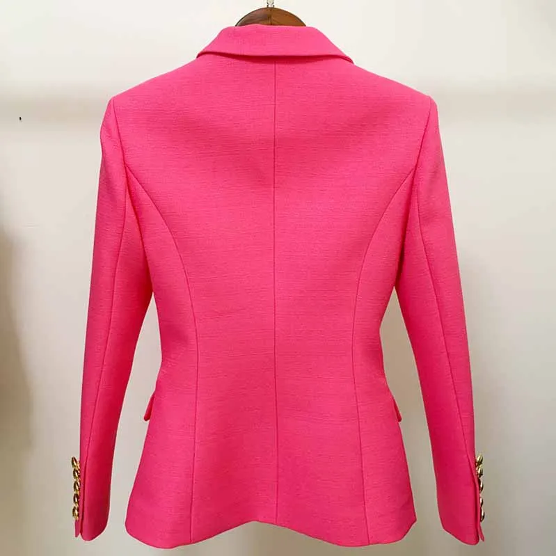 Women Rose Pink Jacket Long Sleeves Blazer Breasted Coat