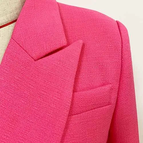 Women Rose Pink Jacket Long Sleeves Blazer Breasted Coat