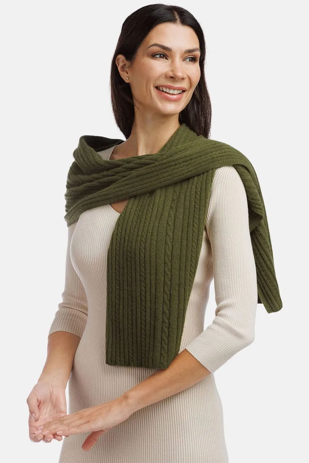 Women's 100% Cashmere Cable Knit Scarf with Gift Box