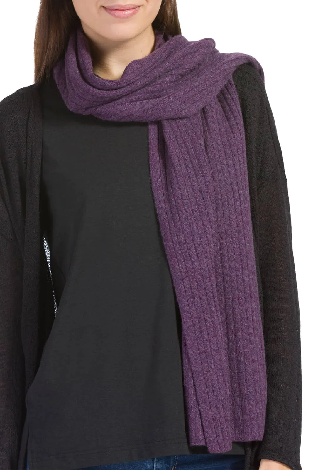 Women's 100% Cashmere Cable Knit Scarf with Gift Box