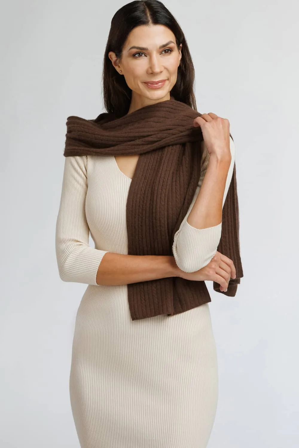 Women's 100% Cashmere Cable Knit Scarf with Gift Box