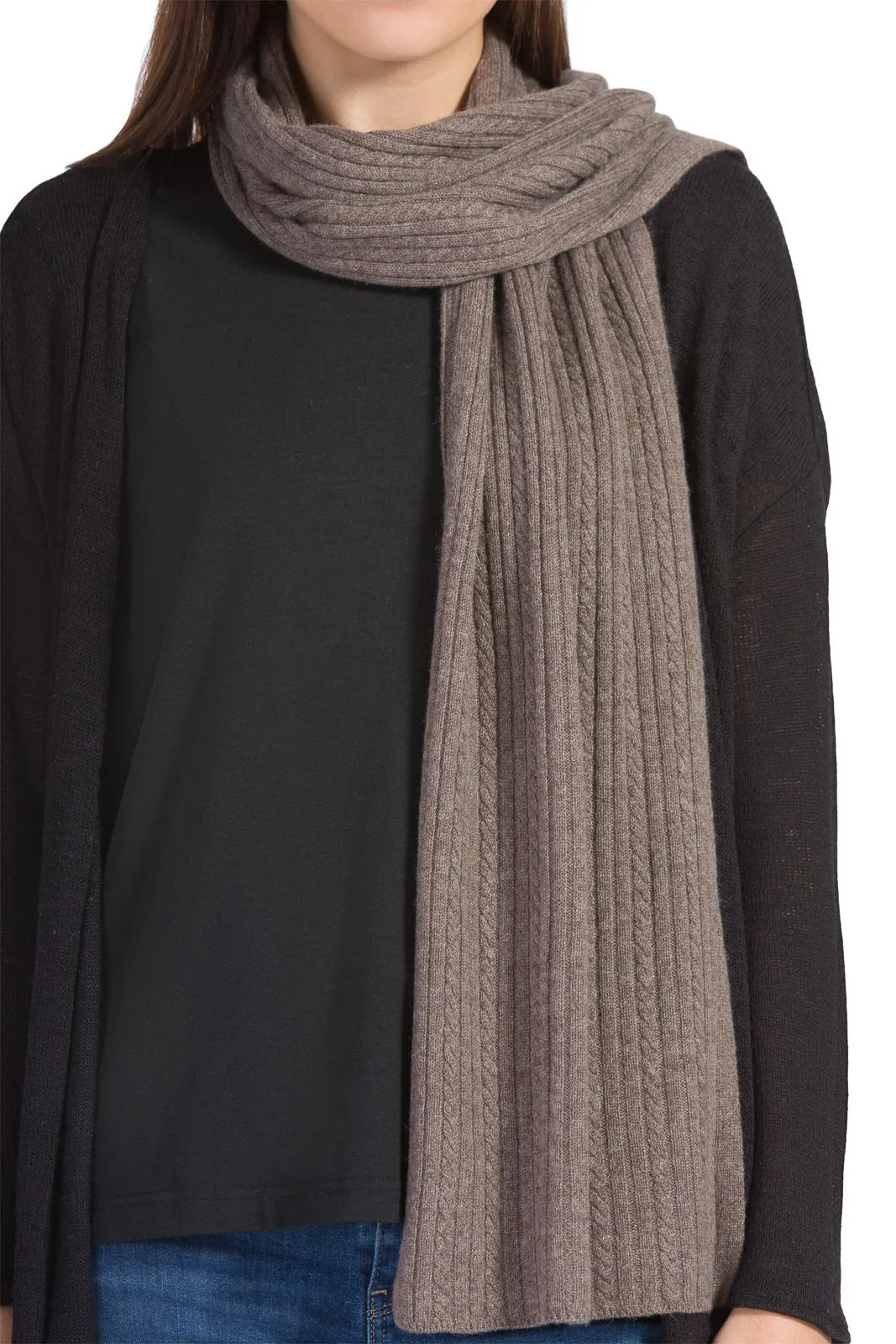 Women's 100% Cashmere Cable Knit Scarf with Gift Box