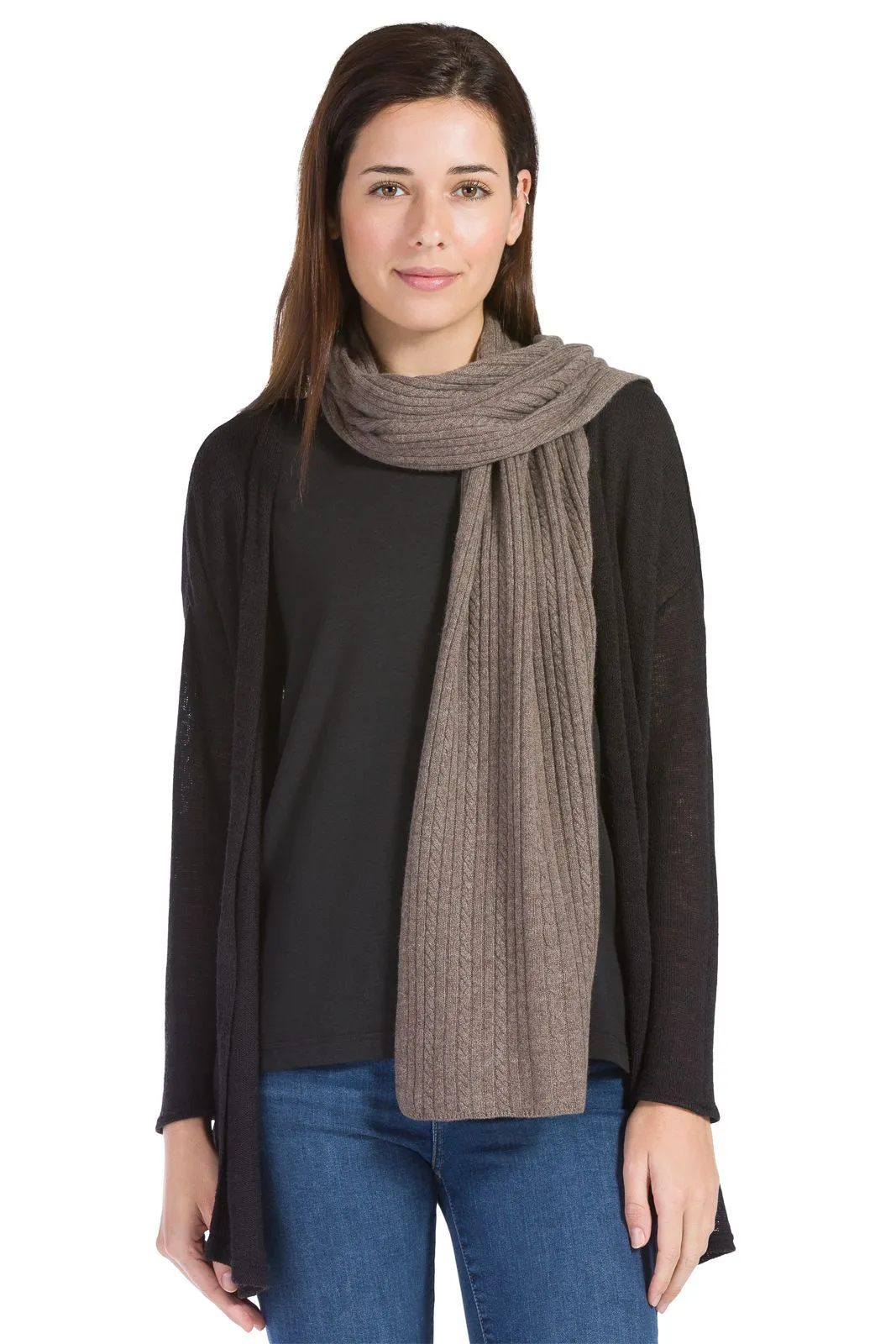 Women's 100% Cashmere Cable Knit Scarf with Gift Box