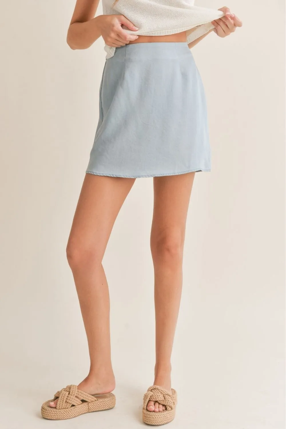 Women's Chambray Mini Skirt | Light Wash Denim