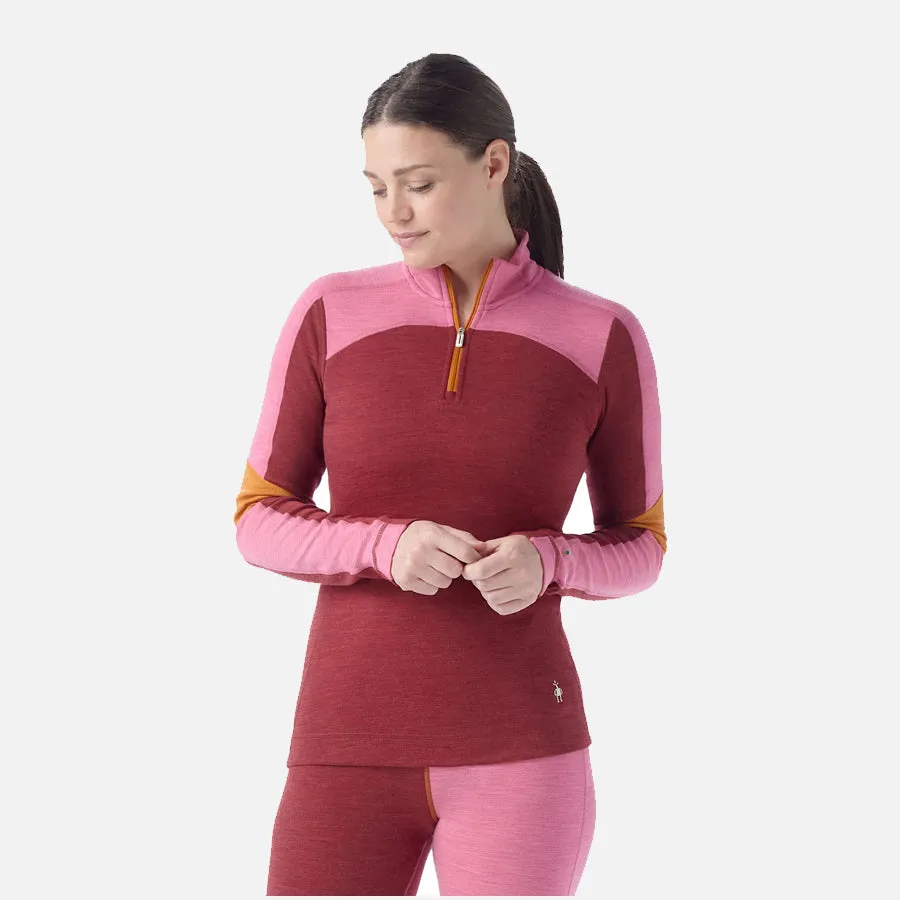 Women's Classic Thermal Merino Base Layer Colorblock 1/4 (Currant/Garden Pink)