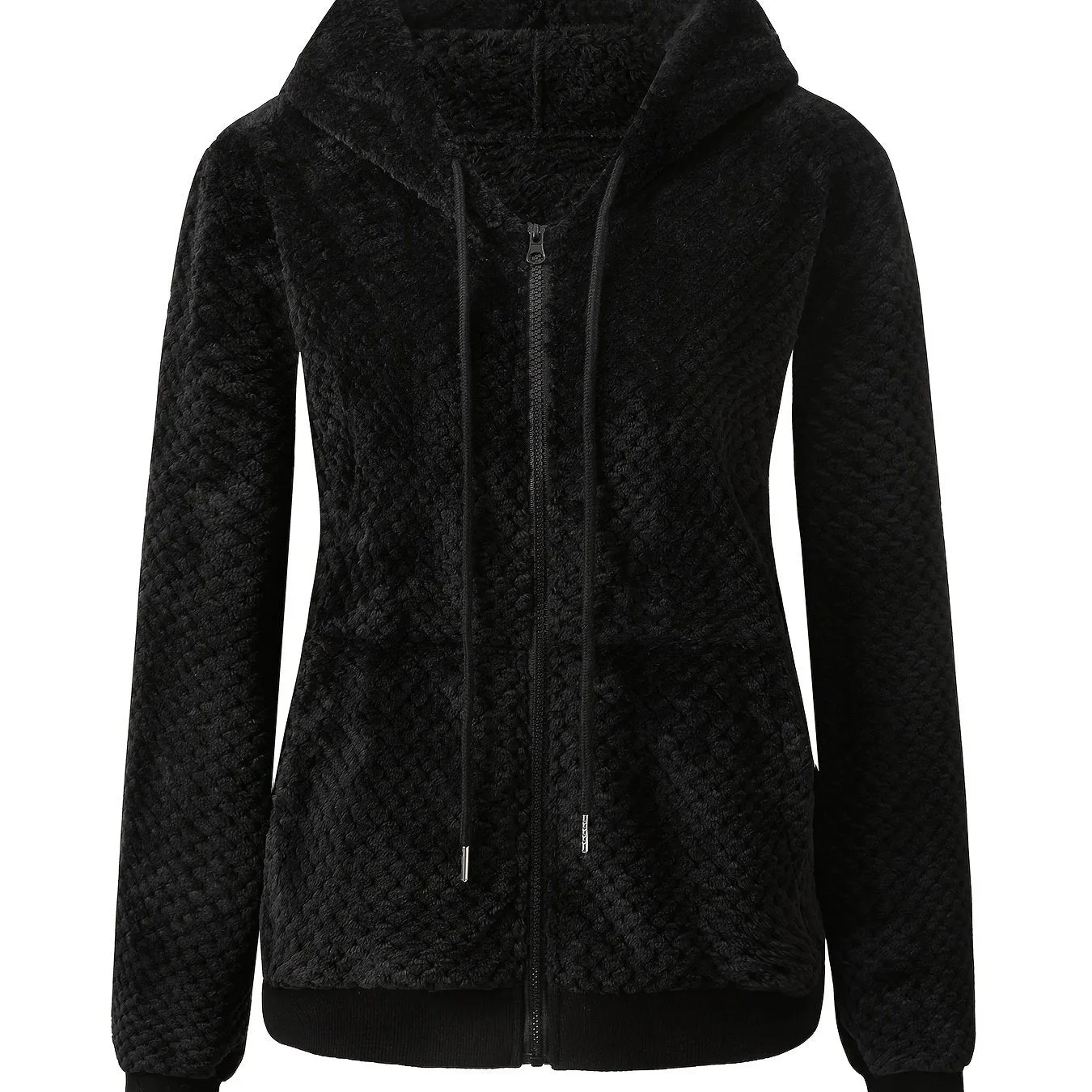 Women's Fleece Hooded Zipper Coat, Casual Teddy Jacket for Fall/Winter