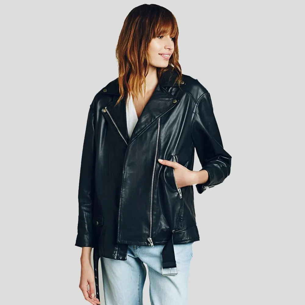 Women's Lucia Black Biker Leather Jacket