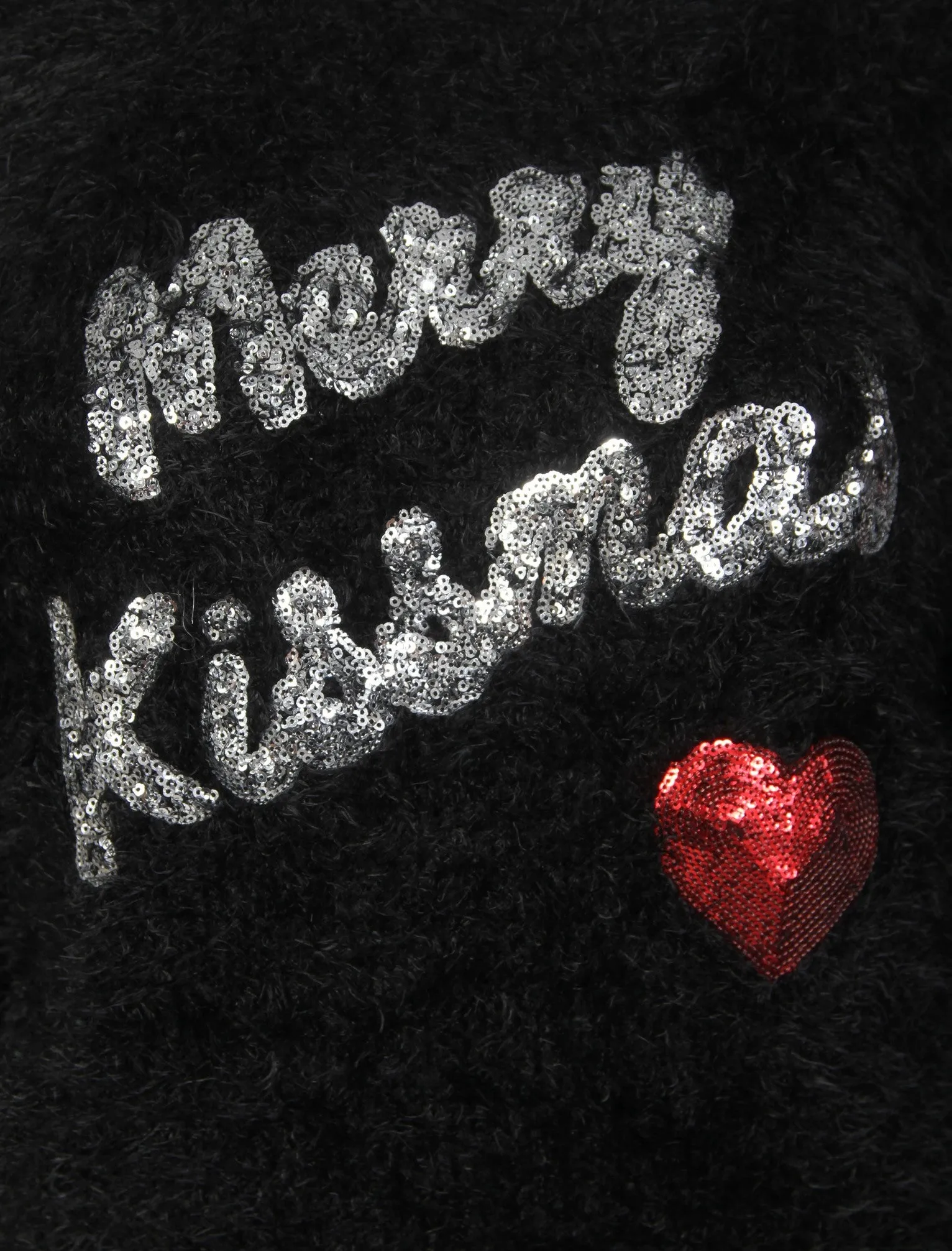 Womens Lx Kissmas Heart Fluffy Knit Jumper In Black - Christmas Wishes