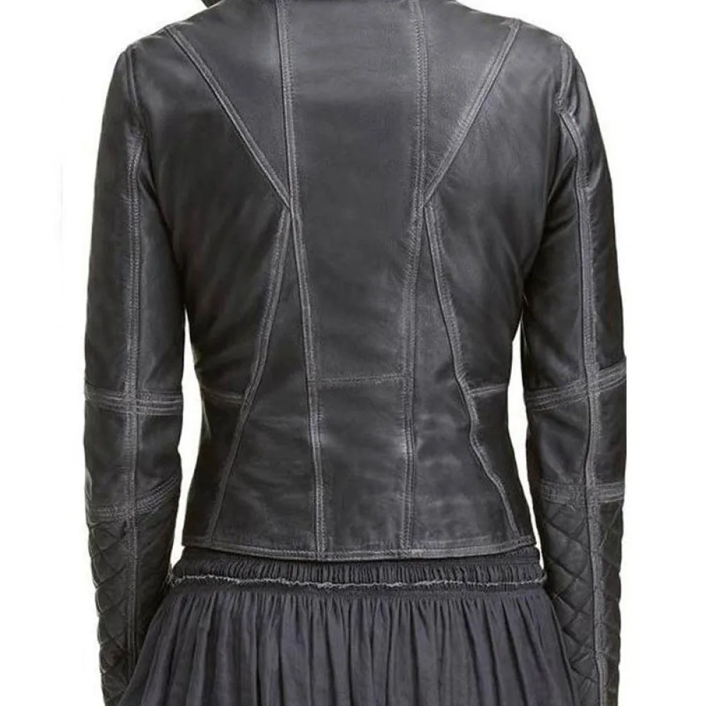 Womens Quilted Black Leather Biker Jacket