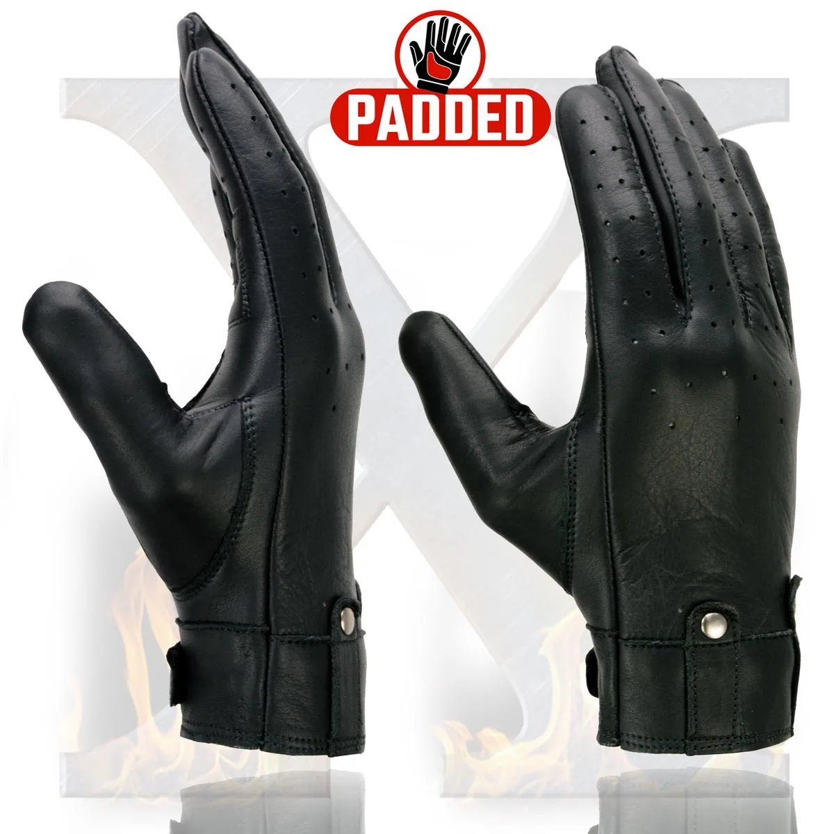 Xelement XG7710 Women's Black Leather 'Driving' Gloves with Perforated