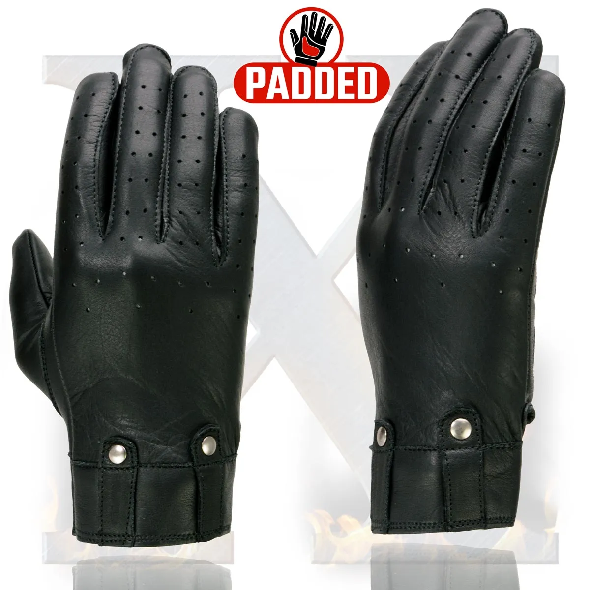 Xelement XG7710 Women's Black Leather 'Driving' Gloves with Perforated