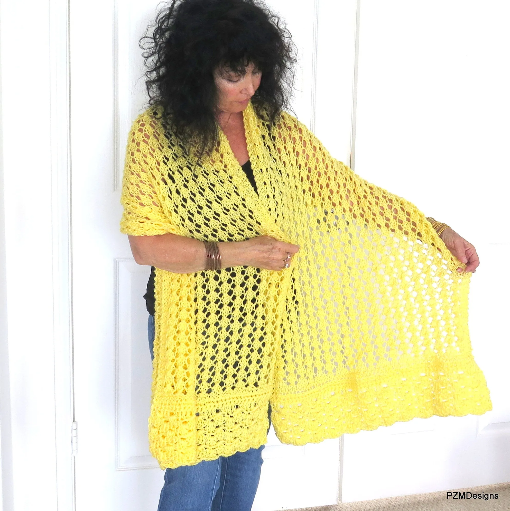 Yellow Lace Shawl, Hand Knit Prayer Shawl, Gift for Her