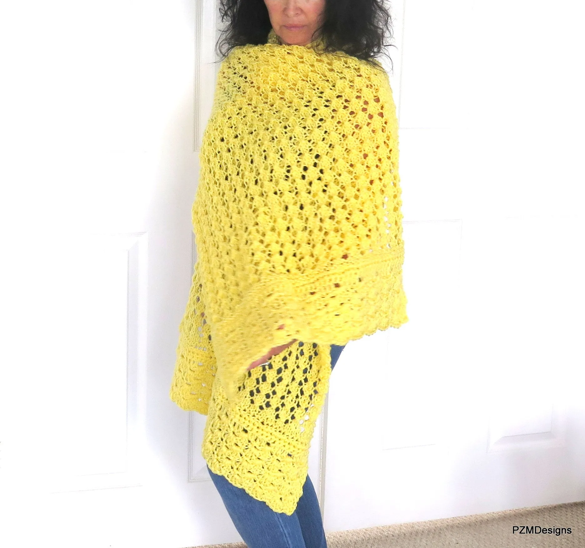 Yellow Lace Shawl, Hand Knit Prayer Shawl, Gift for Her