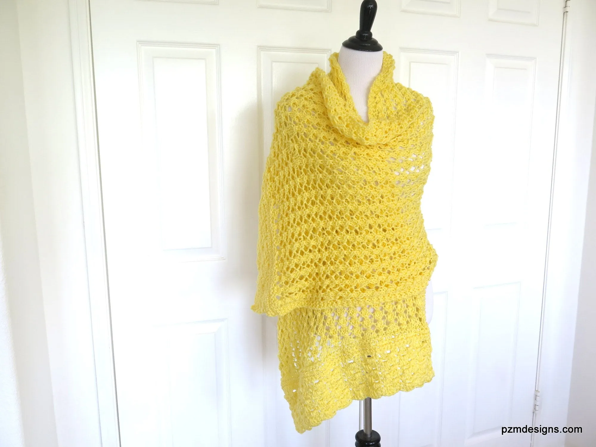 Yellow Lace Shawl, Hand Knit Prayer Shawl, Gift for Her