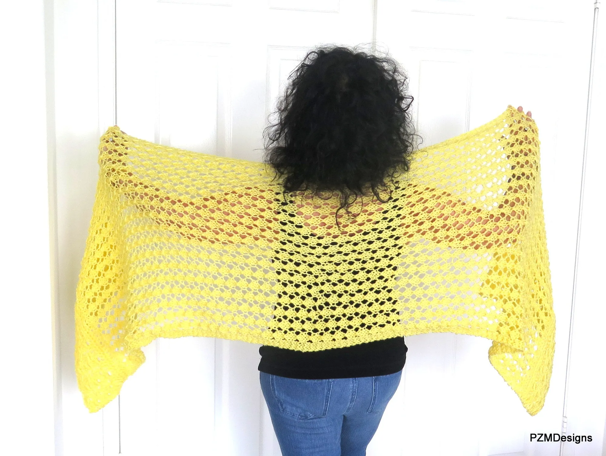 Yellow Lace Shawl, Hand Knit Prayer Shawl, Gift for Her