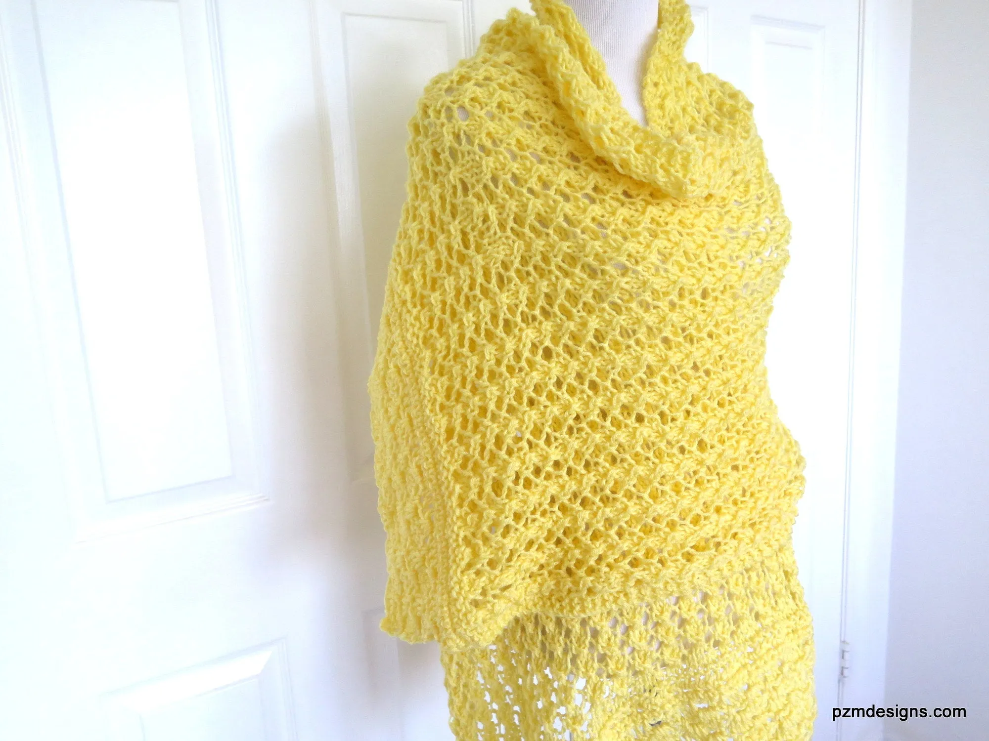 Yellow Lace Shawl, Hand Knit Prayer Shawl, Gift for Her