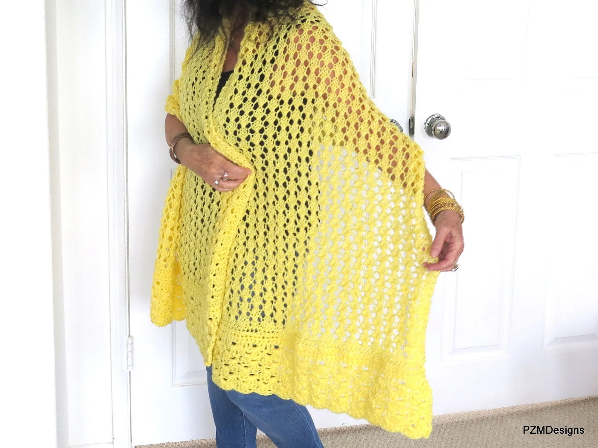 Yellow Lace Shawl, Hand Knit Prayer Shawl, Gift for Her