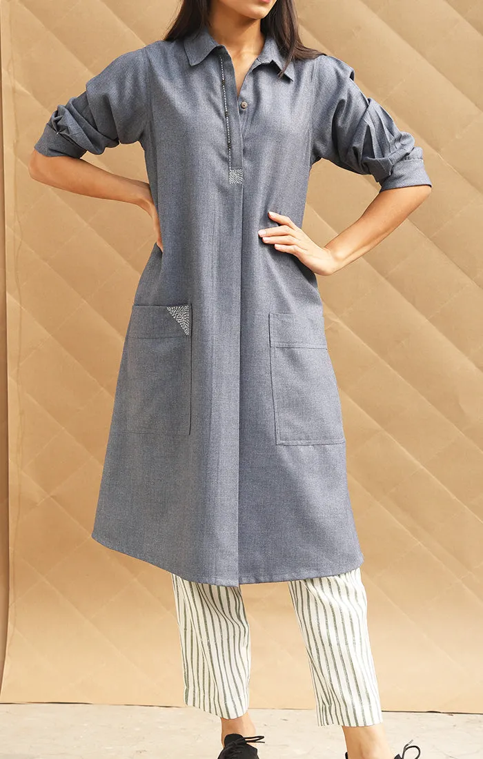 Yonder Blue Shift Wool Twill Tunic