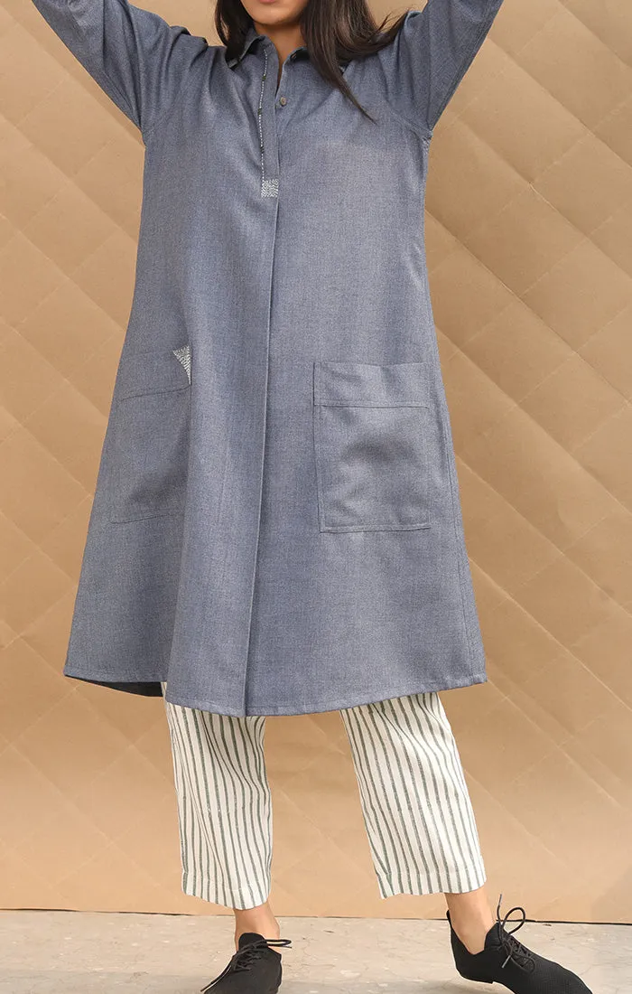 Yonder Blue Shift Wool Twill Tunic