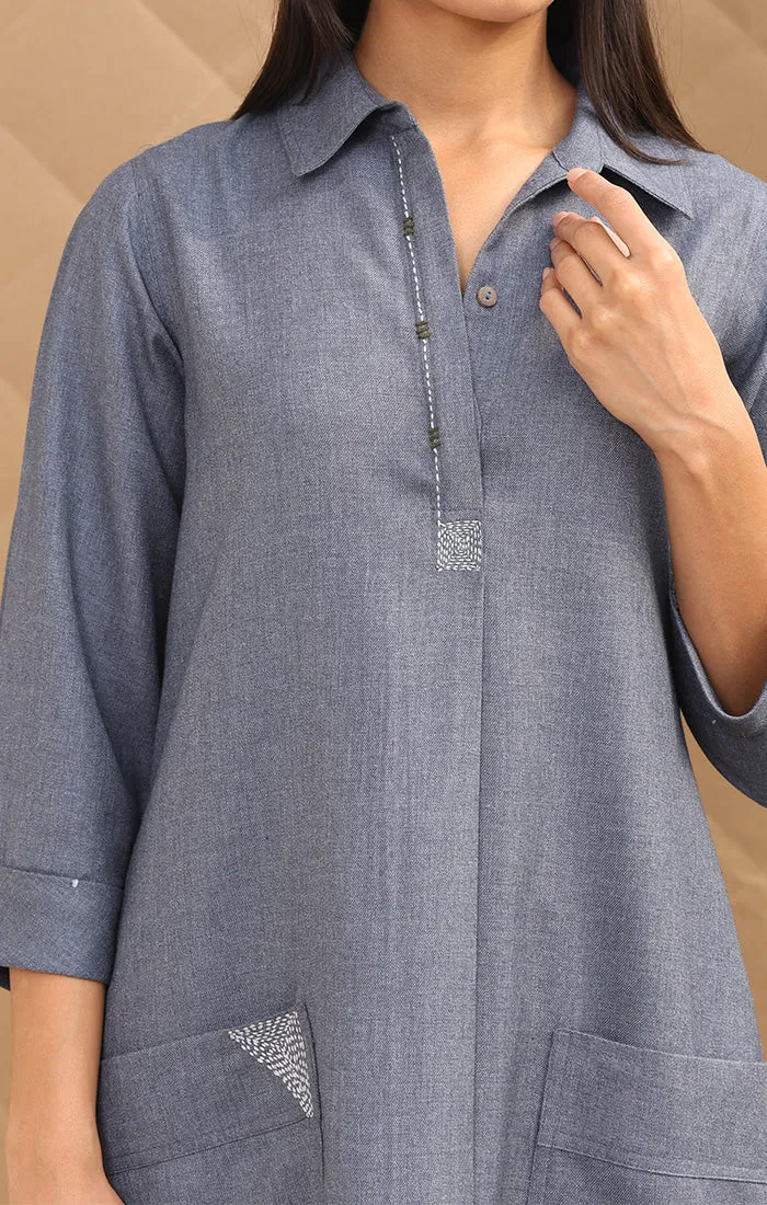 Yonder Blue Shift Wool Twill Tunic