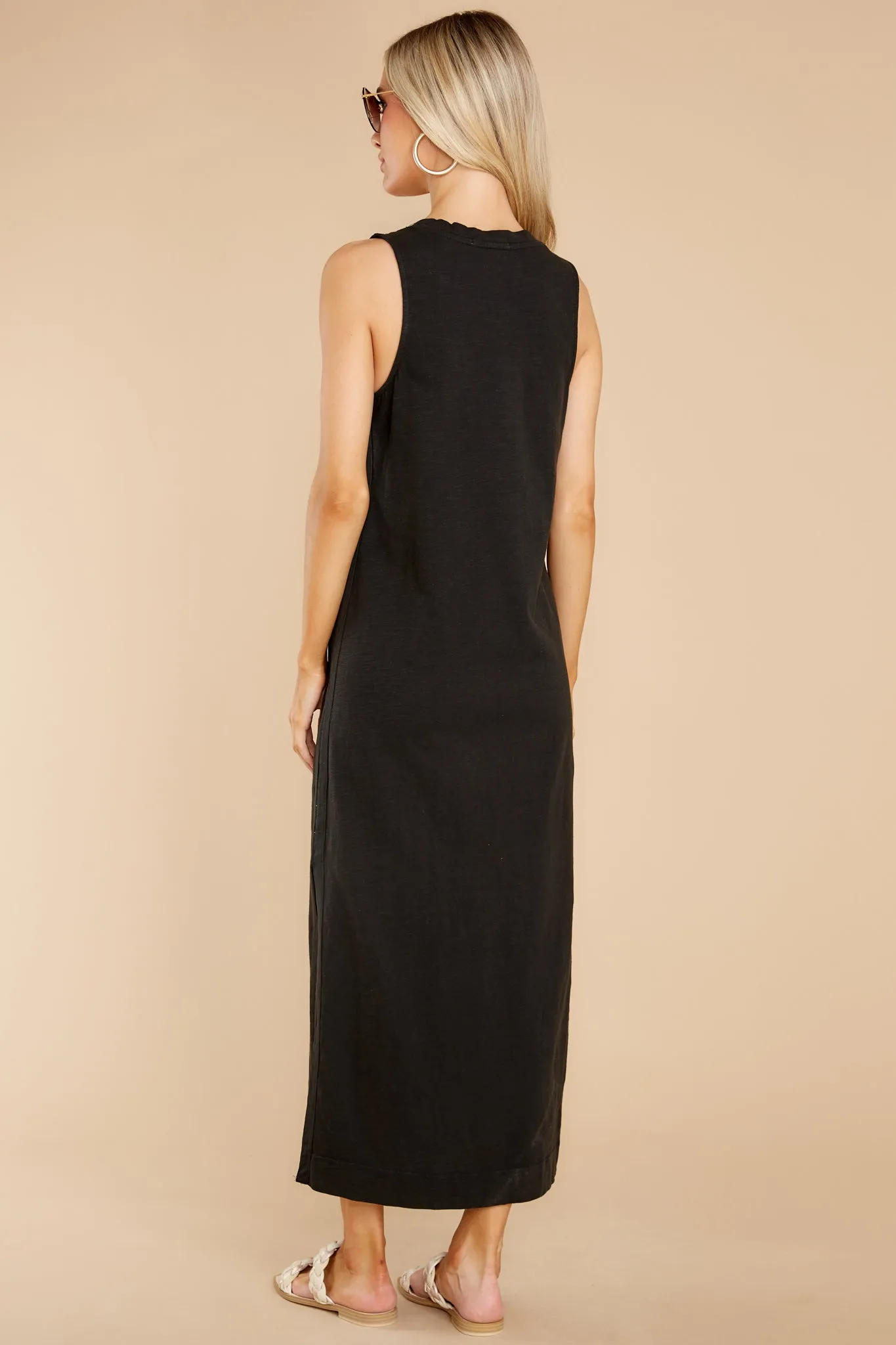 Zelda Black Slub Maxi Dress