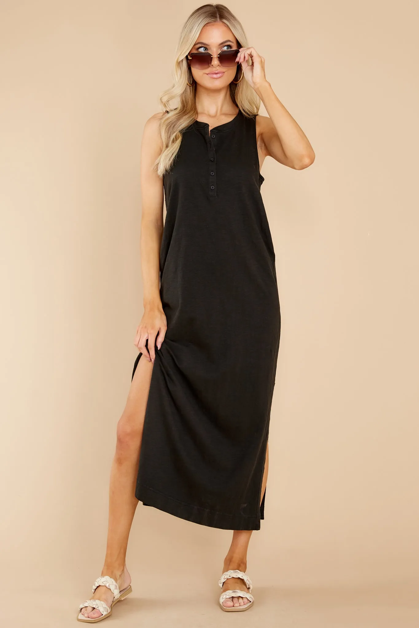 Zelda Black Slub Maxi Dress