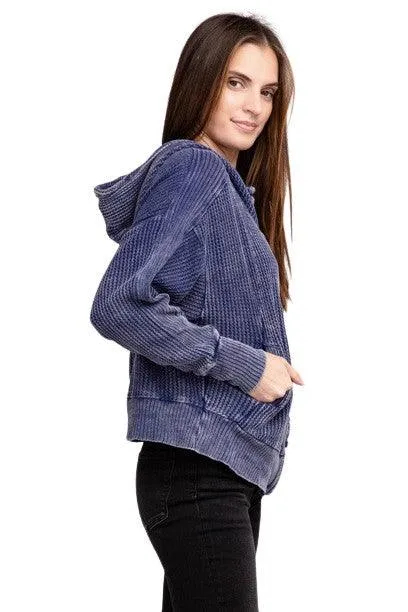 Zenana Acid Washed Hoodie Jacket