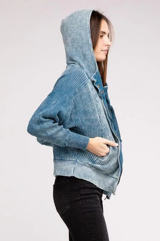 Zenana Acid Washed Hoodie Jacket